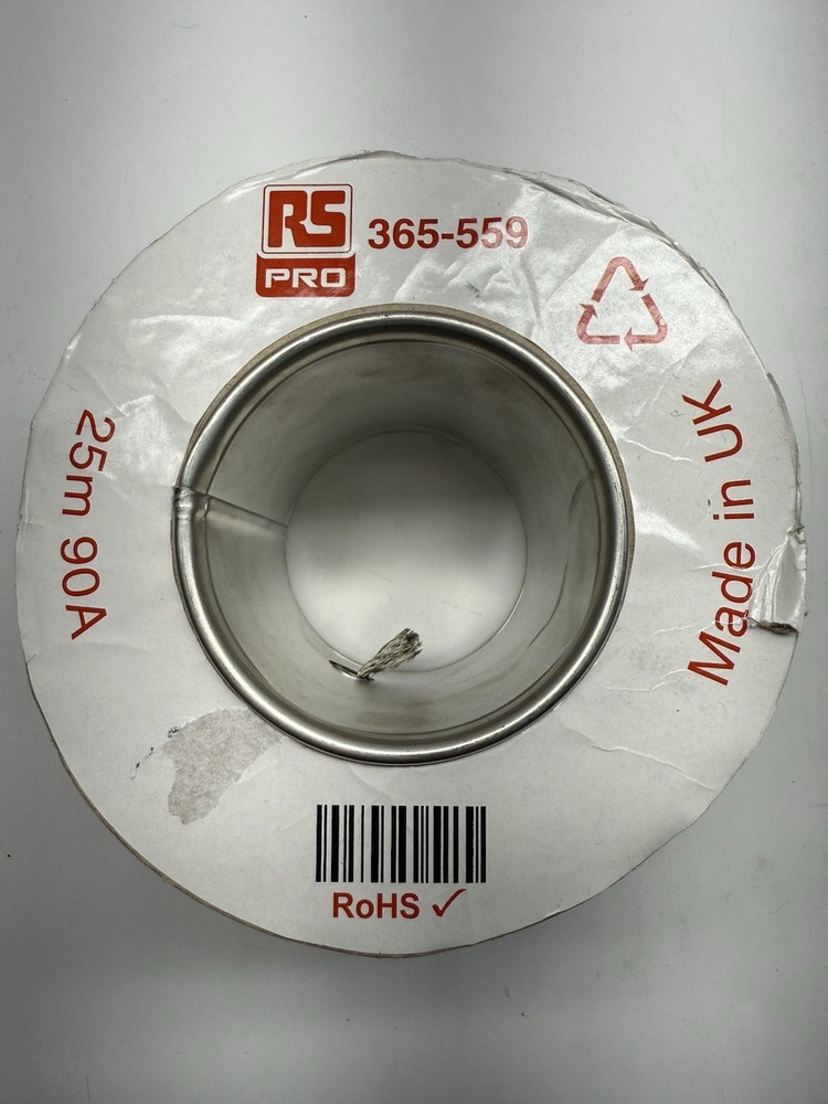 RS PRO 365-559 Flat Braided Tinned Copper Wire – 25m/82’ – 90amp – Brand New