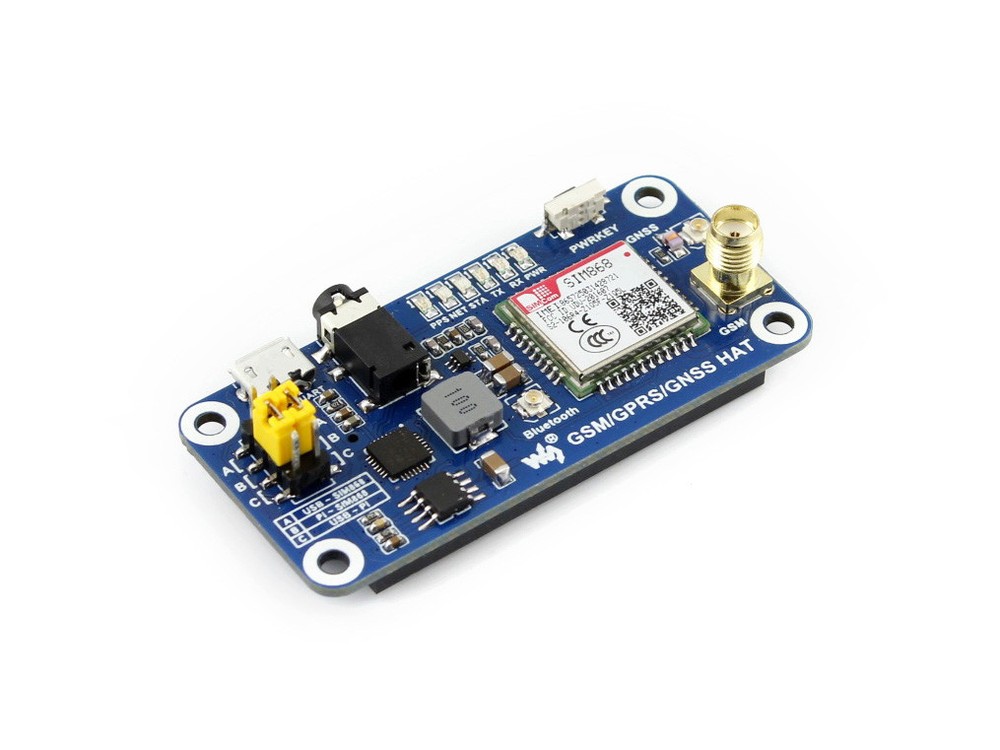 GSM GPRS GNSS Bluetooth HAT for RPi SIM868 Onboard CP2102 1.8V/3V
