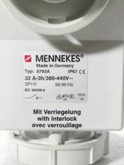 NEW MENNEKES 5792A MECHANICALLY INTERLOCKED SOCKET 32A 3H 380-440V 50/60Hz IP67