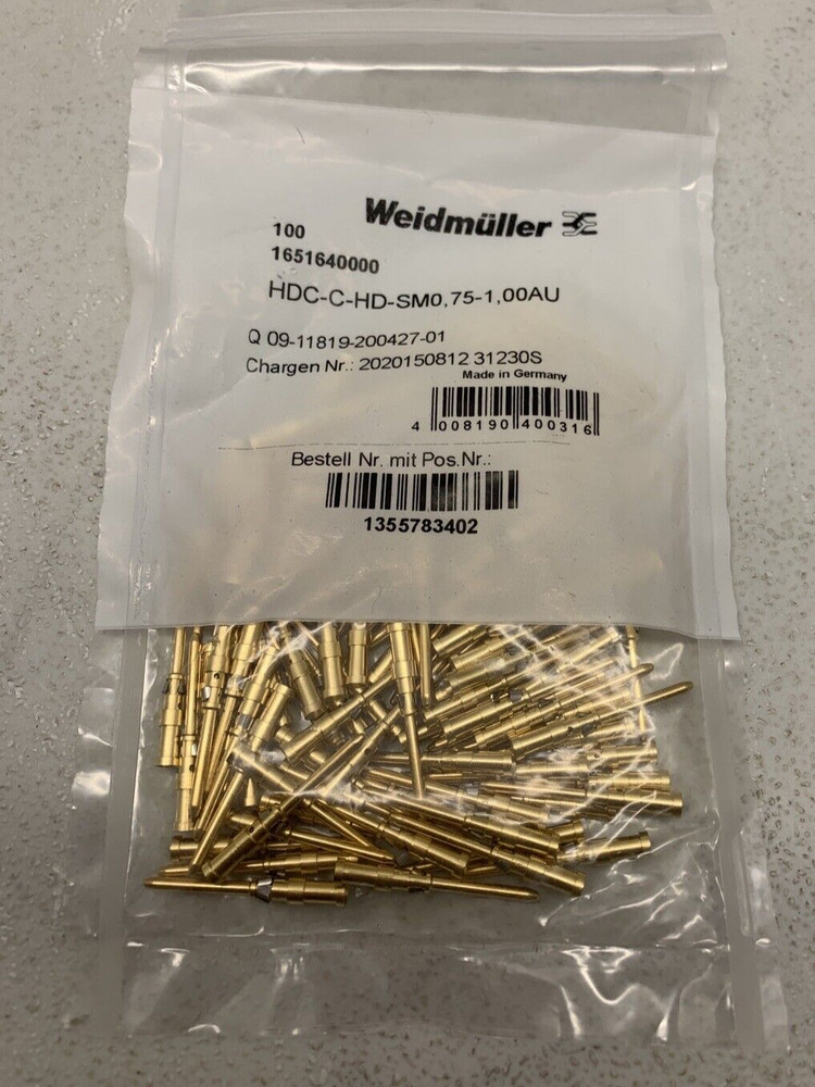 165164000 WEIDMULLER HD CONNECTORS CRIMP CONTACT,MALE (PACK OF 100 ) **NEW**