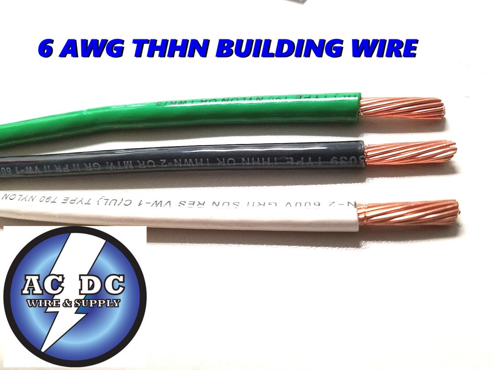 100′ EA THHN THWN 6 AWG GAUGE BLACK WHITE GREEN STRANDED COPPER BUILDING WIRE