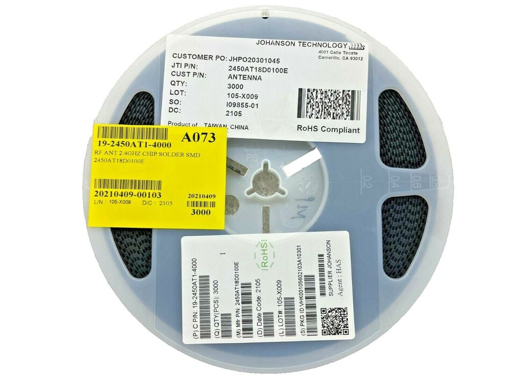 3,000 PIECE REEL 2450AT18D0100E 2450AT18D0100001E RF ANT 2.4GHZ CHIP SOLDER SMD