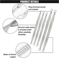 Universal Heavy Duty Flat Braided Tinned Copper Ground Strap Kit, 3PCS 10″x1/2″
