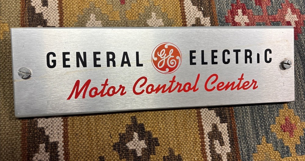 General Electric MCC Motor Control Center MCM Mid Century Signage Sign Aluminum
