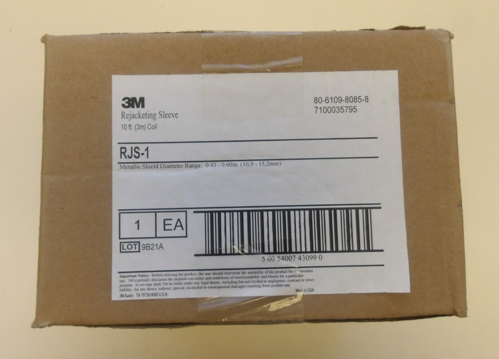 3M RJS-1 10FT COIL REJACKETING SLEEVE 80-6109-8085-8 NEW IN BOX 7100035795