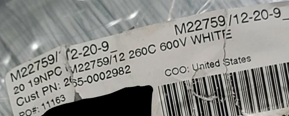 NEW Carlisle/Thermax M22759/12-20-9 #20awg NPC PTFE Milspec Aerospace Wire White
