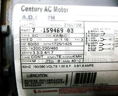 A.O. SMITH 7-159469-03 CENTURY AC MOTOR 1HP 1725RPM FR: KA56C H921