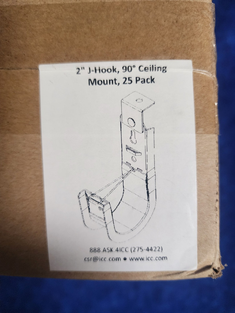 ICC J-hook, 2in, 90°, 25 Pack – ICCMSJH944 (Cat5e, Cat 6, Cat 6A, Coax, Etc.)