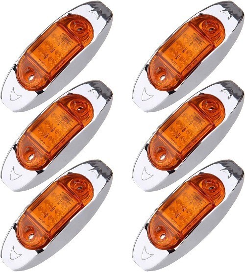 6pcs 6LED Amber LED Trailer Marker Light w/Chrome Bezel Assembly Side Marker Lig