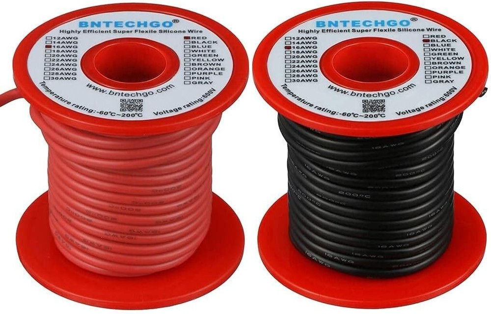 16 Gauge Silicone wire spool red and black each 50ft Flexible 16 AWG St