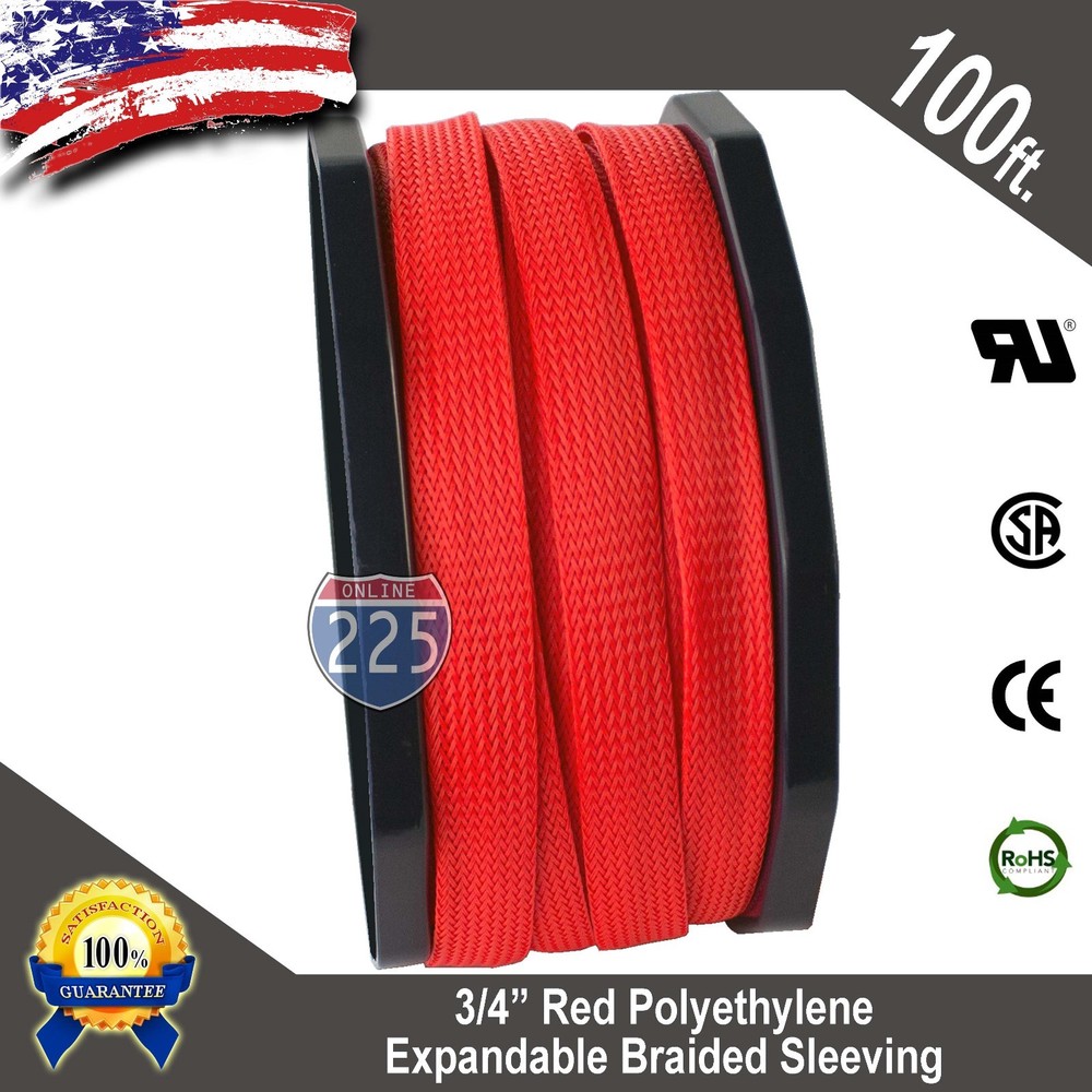 100 FT 3/4″ Red Expandable Wire Cable Sleeving Sheathing Braided Loom Tubing US