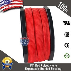 100 FT 3/4″ Red Expandable Wire Cable Sleeving Sheathing Braided Loom Tubing US