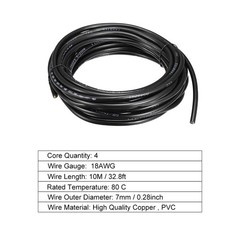 32.8ft RVV Wire Cable 4 Core 18AWG for Car Extension Cord Copper Wire Conductor