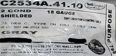 Carol C2534A 18/2C Shielded Twist Pair Power/Control Cable UL-2092 CMH Gray/50ft