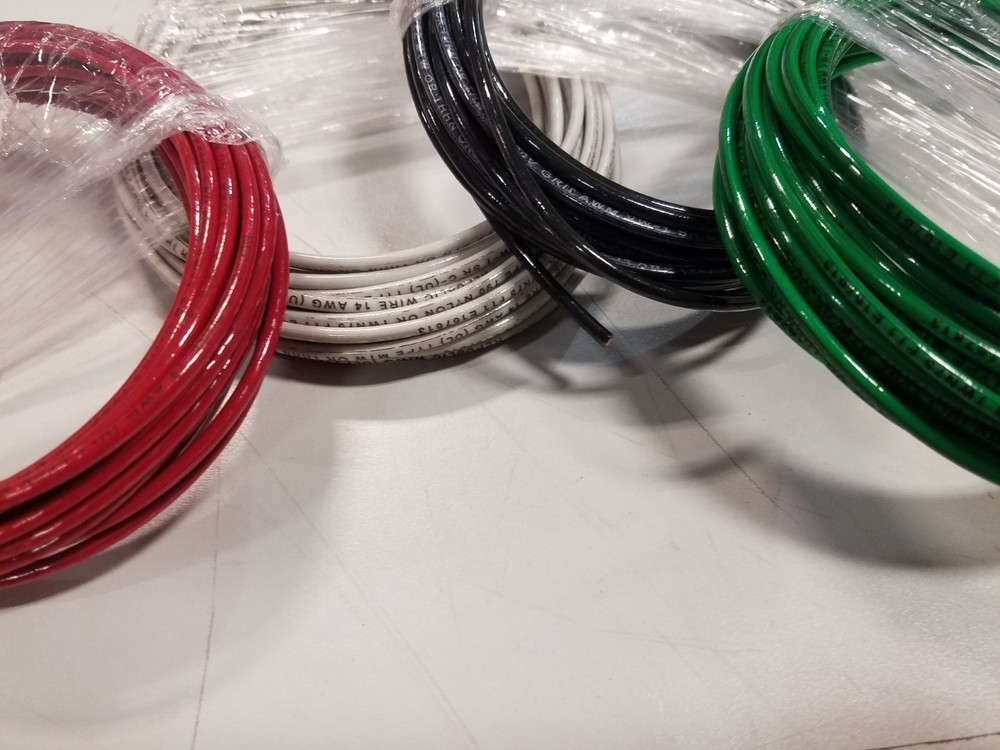 100 FT 14 AWG BLACK WHITE GREEN & RED THHN STRANDED COPPER WIRE 25 FT EA
