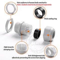 IP68 Waterproof White / Black Cable Gland Compression Glands M8-M72 / PG7-PG63