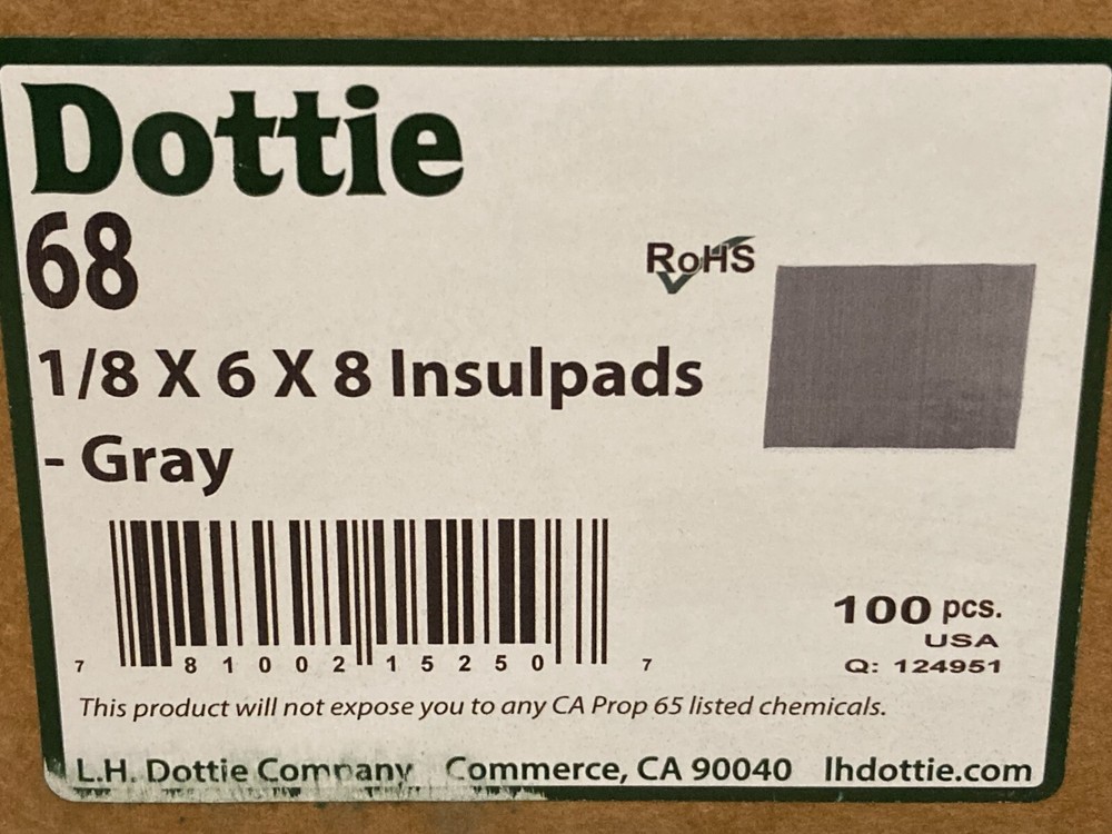 Dottie QTY (100) # 68 Insulpads Sound Barrier Pads 1/8″ x 6″ x 8″ – NEW IN BOX