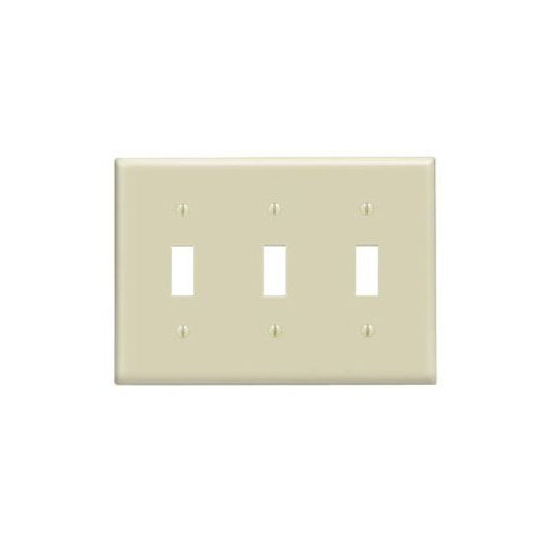 LEVITON 86011, Wallplate, Ivory, Thermoset Plastic, 3-Gang, 3-Toggle Switch, 1pc