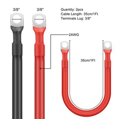 2AWG Heavy Duty Battery Inverter Cable 3/8″ Ring Terminal for Automotive RV Car