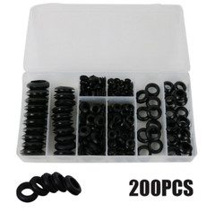 200pcs Rubber Grommet Assortment Set Electrical Wire Juncture Gasket Kit Black