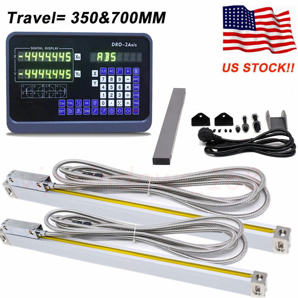 2 Axis Digital Readout DRO Display 1um Linear Scale Encoder 350&700MM US Stock