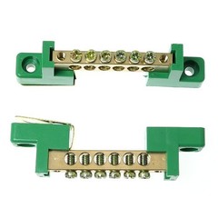 Brass 6 Position Terminal Bus Bar Block, Green Grounding Strip