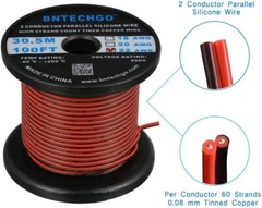 22 Gauge Flexible 2 Conductor Parallel Silicone Wire Spool Red Black High Res…