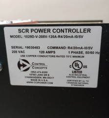 Control Concepts 1029D-V-208V SCR Power Controller 120A-R4/20mA-10/5V 1phase AC
