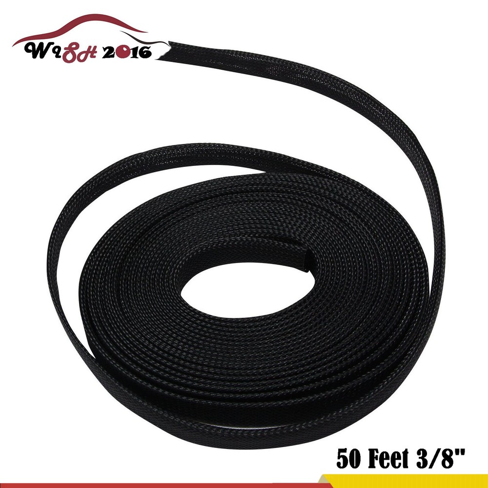 50 Feet 3/8″ Expandable Wire Cable Sleeving Sheathing Braided Loom Tubing Black