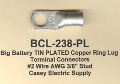 5 TIN PLATED Big Copper Ring Lug Terminal Connector #2 Wire Gauge AWG 3/8″ Stud