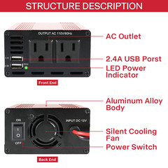 1000W Car Power Inverter Sine Wave Inverter DC 12V to AC 110V Boat Caravan