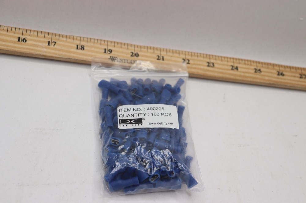(100-Pk) Del City Fully-Insulated Female Push-On Terminal 16-14 Ga Blue 1/4″
