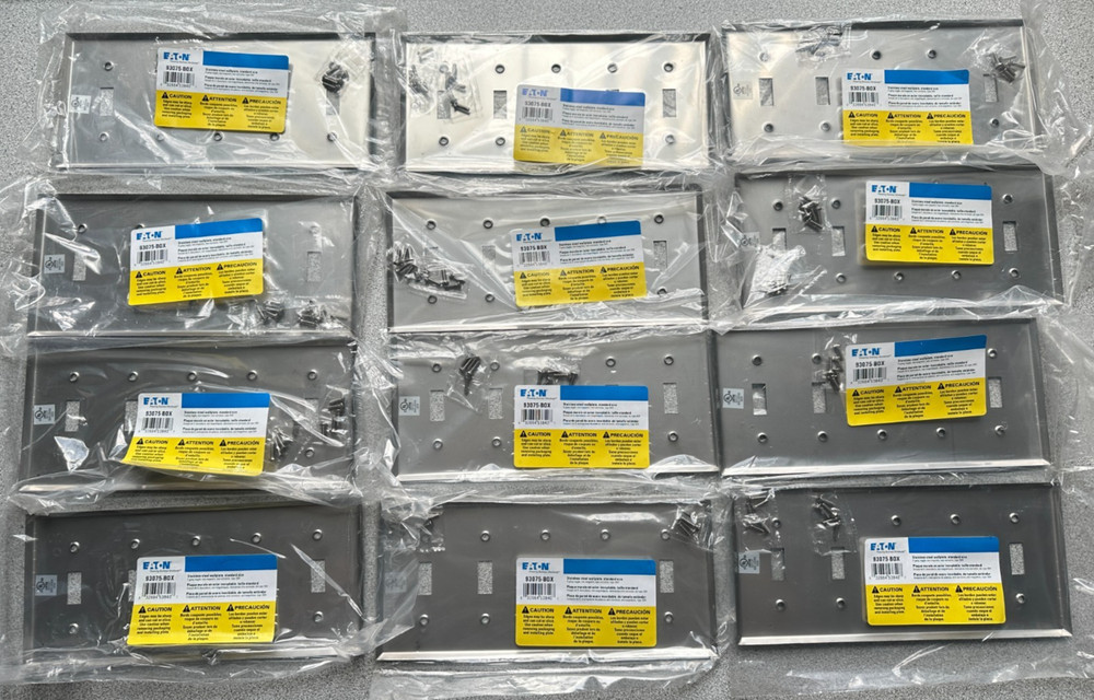 NEW lot of 12 EATON 5-Gang 304 Stainless Steel Toggle Switch Wallplate 93075-BOX