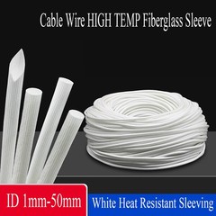 White Heat Resistant Sleeving Cable Wire HIGH TEMP Fiberglass Sleeve ID 1mm-50mm