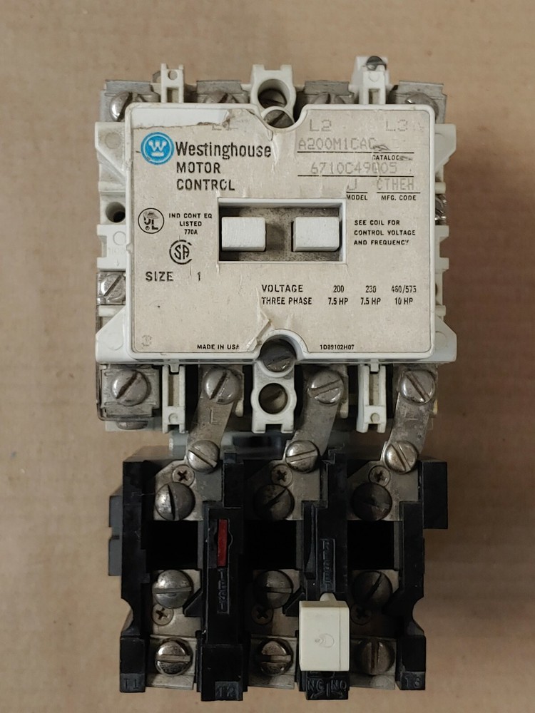 WESTINGHOUSE A200M1CAC STARTER SIZE 1 3P 27A 600V 10HP BA130 RELAY 120V COIL #4