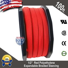 100 FT 1/2″ Red Expandable Wire Cable Sleeving Sheathing Braided Loom Tubing US