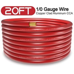 20FT 1/0 Gauge Wire Copper Clad Aluminum CAA,10pcs Lugs Terminal Red