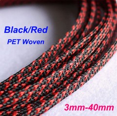 Black/Red PET Woven/Snake Skin Mesh Flame Retardant Wire Protection Cover 3-40mm