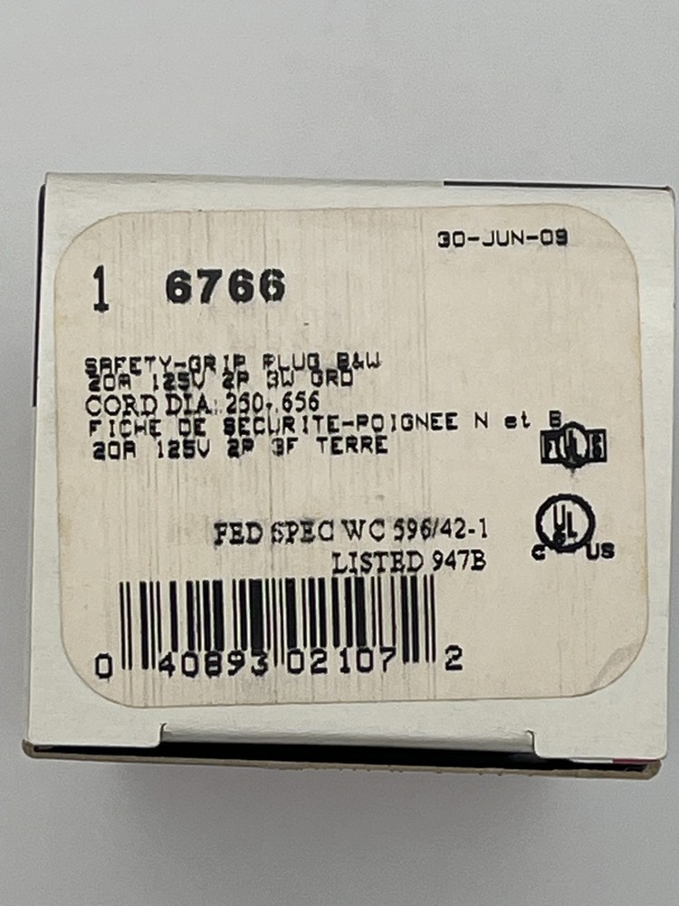 Lot of 2 – Cooper 6766 Straight Blade Plug 20A 125V NEMA 5-20P NOS