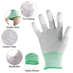 6 Pairs ESD Anti Static Gloves 20cm Overlock Edge PC Gloves(Medium), Green
