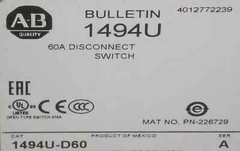 New – 1494U-D60 Disconnect Switch 60 AMP 600 VAC/DC 1-3 PHASE Free shipping