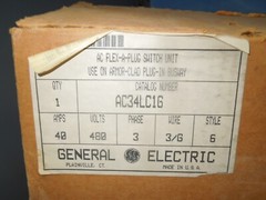 GE AC34LC1G 40A 3ph 3W 480V Ground Armor Clad Breaker Type Flex-A-Plug Busplug