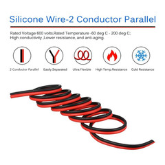 BNTECHGO 12 Gauge Flexible 2 Conductor Parallel Silicone Wire Red Black High Res