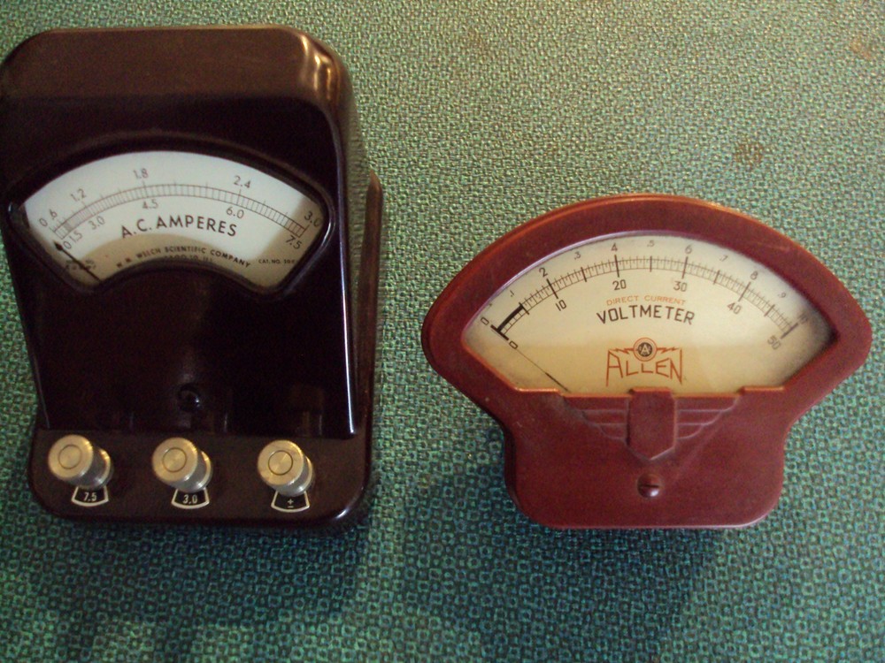 Electrical Voltage Gauge 2 Pcs. Allen Voltmeter, WM Welch Scientific A.C. Ampere