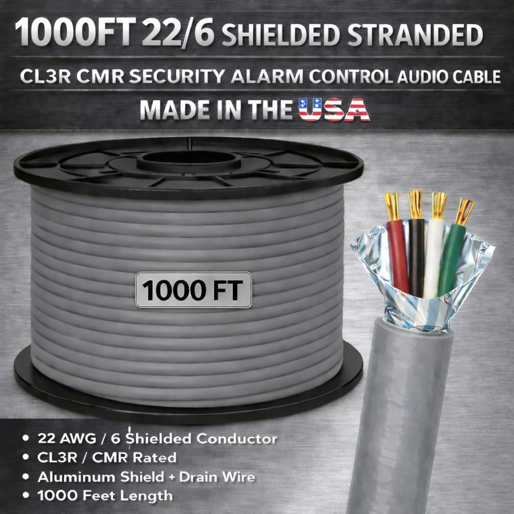 1000FT 22/6 Shielded Stranded CL3R CMR Security Alarm Control Audio Cable