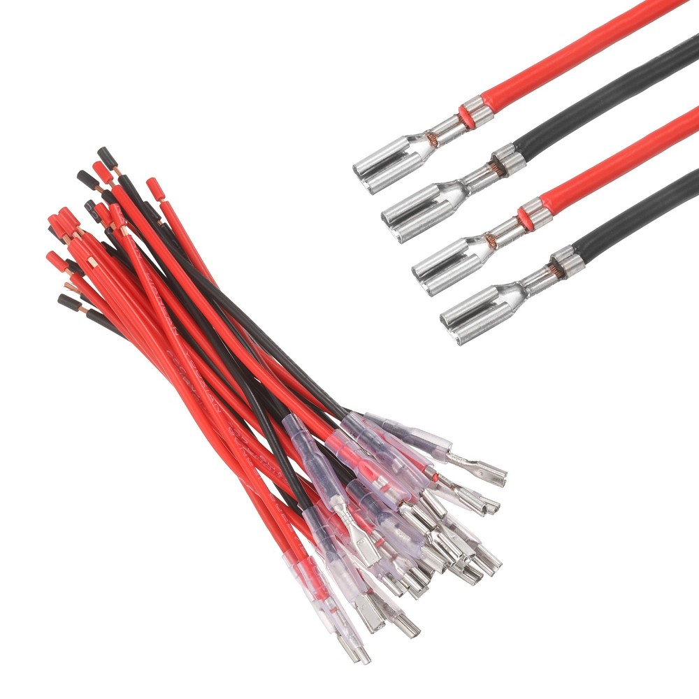 20Pcs Female Spade Crimp Terminal 2.8mm 10cm Wires, Red/Black