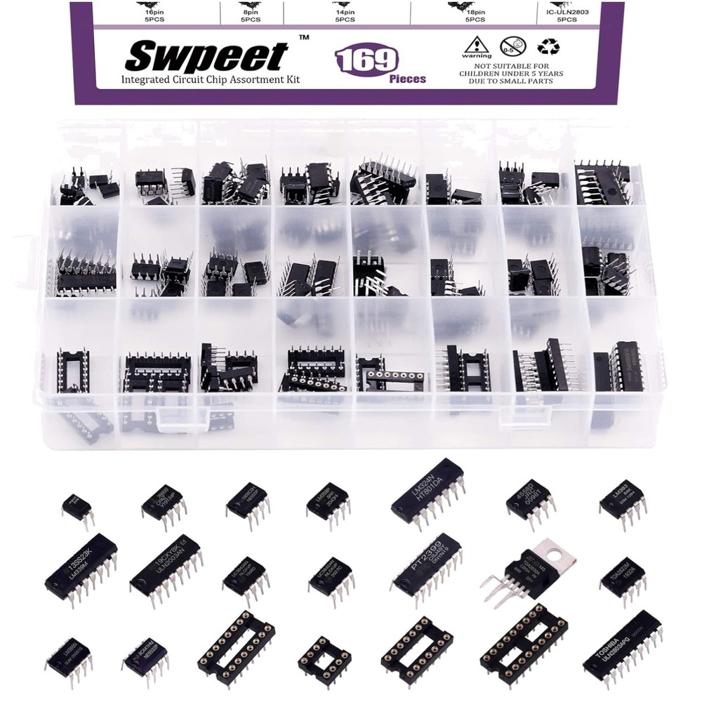 169 Assorted IC Chips with Anti-Static Box – Comprehensive Electronics Toolkit