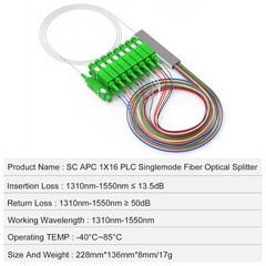 PLC Fiber Optical Splitter 1X16 SC Singlemode 0.9mm G657A Style: 1 into 16 out