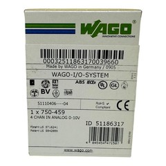 WAGO 750-459 INPUT MODULE ANALOG 4 CHANNEL 10 VDC NEW/NOS IN FACT SEALED BOX