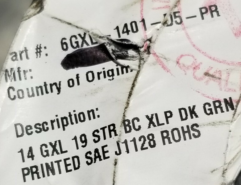 Anixter #14awg GXL SAE J1128 XLPE Automotive “RIGHT TURN” Lead Wire Green /100ft